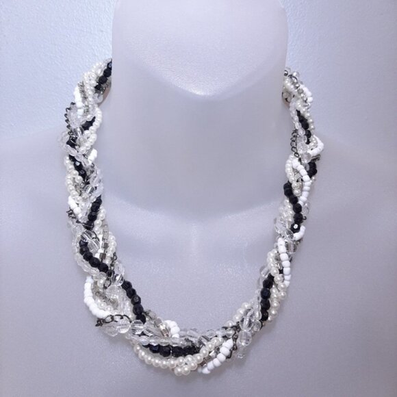 3/$20 Twisted Multi Strand Beaded Statement Necklace Pearl Rhinestone Gunmetal - Picture 4 of 13
